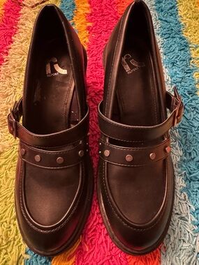 Report Black Leather Studded Strap Slip-On Loafers